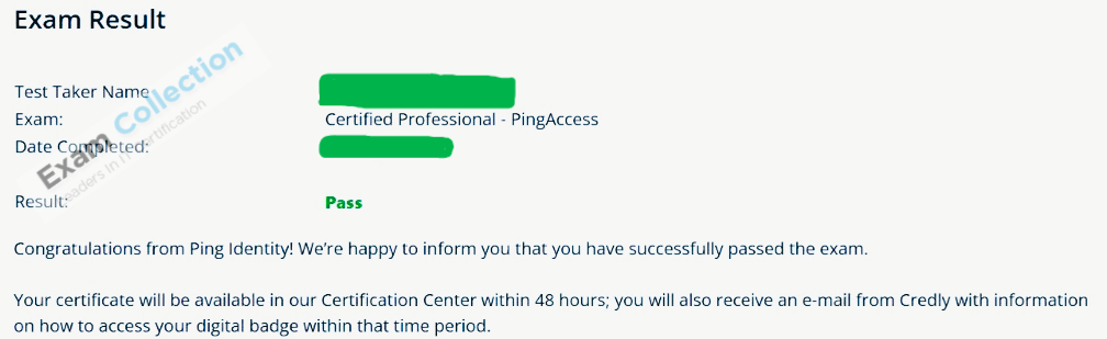 Passed score card for PingAccess certification 1