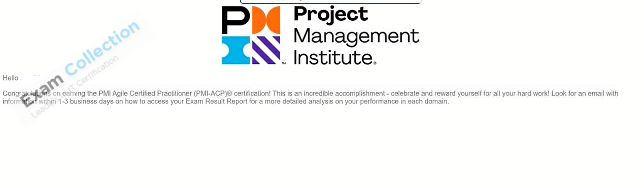 Passed score card for PMI Agile certification 1