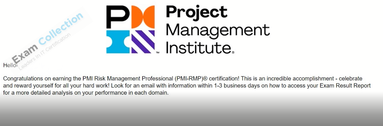 Passed score card for PMI Certification certification 2