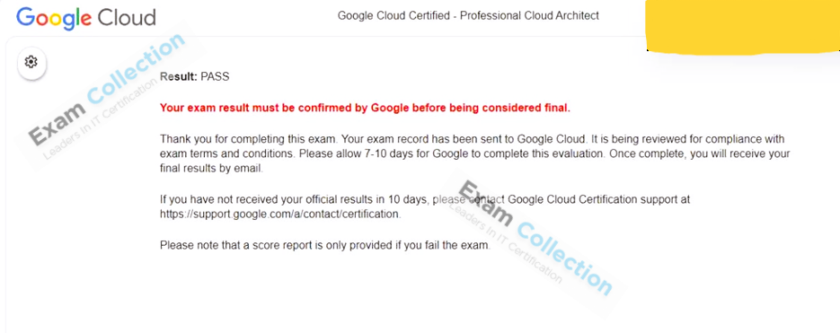Passed score card for Google Cloud Certified certification 4
