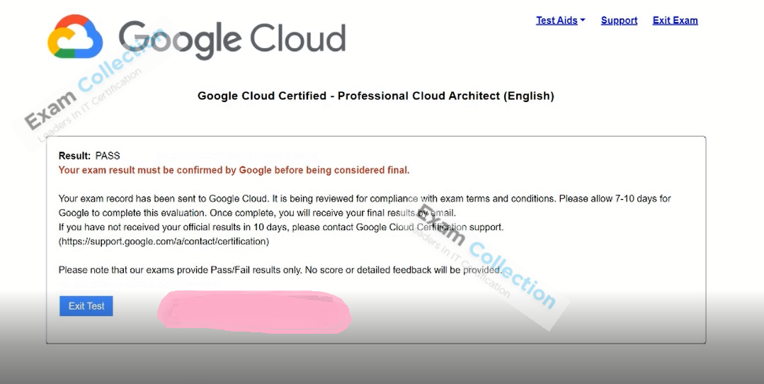 Passed score card for Google Cloud Certified certification 3