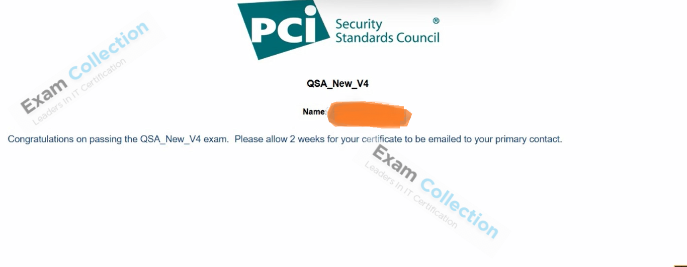 Passed score card for PCI Qualified Professionals certification 1