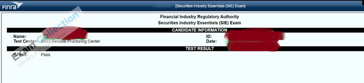 Passed score card for General Securities Representative certification 1