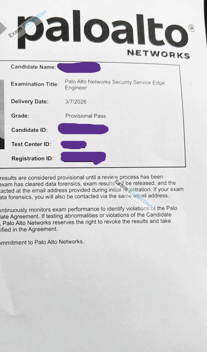 Passed score card for Network Security Administrator certification 2