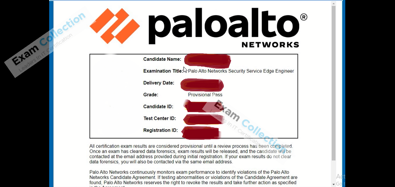 Passed score card for Network Security Administrator certification 1