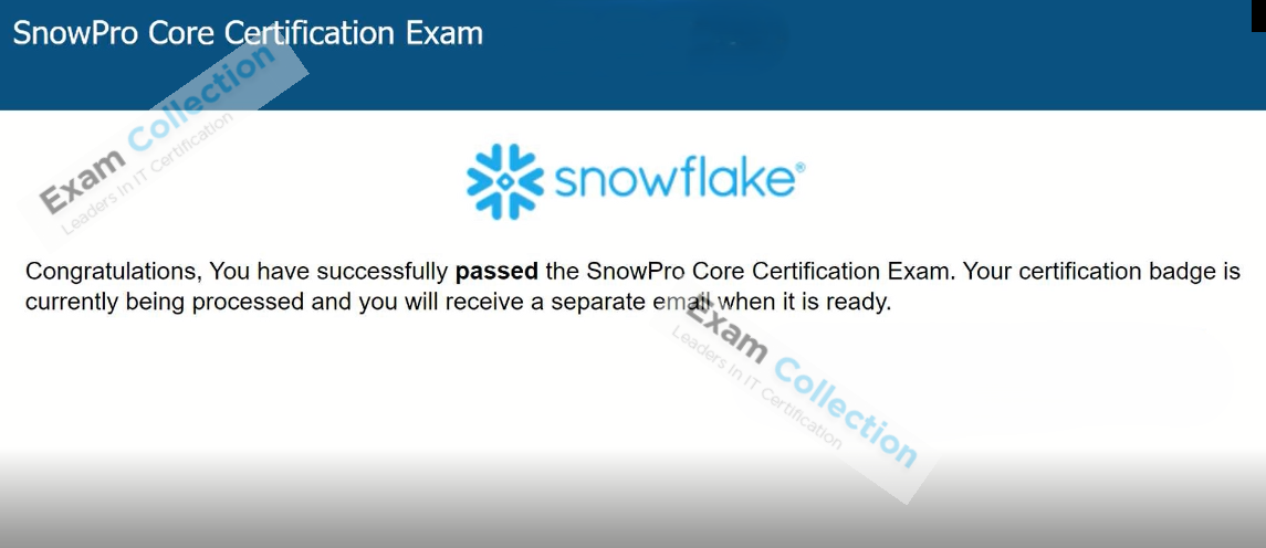 Passed score card for SnowPro Core Certification certification 2